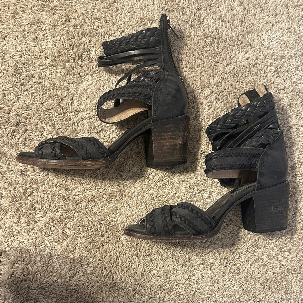 Freebird by Steven Black Fringe Ankle-Wrap Heels